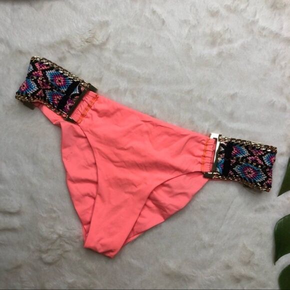 2pc triangle Beach Bunny Medium Swimwear Boho Paradise Bikini Orange Coral Pink - Picture 3 of 11